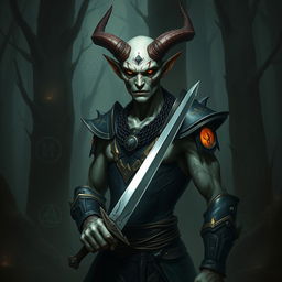 A tall, slender demon with human-like features and no horns, resembling a pale human adorned with arcane tattoos that glow faintly on its skin