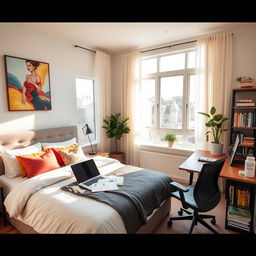 A beautifully designed guest room that also serves as an office