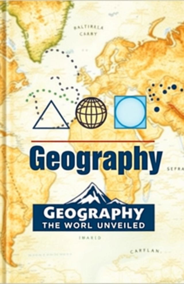 A visually striking book cover for a geography textbook, prominently featuring four different types of lines (curved, straight, dashed, zigzag)