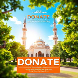 A vibrant and inspiring donation flyer for a new mosque being built