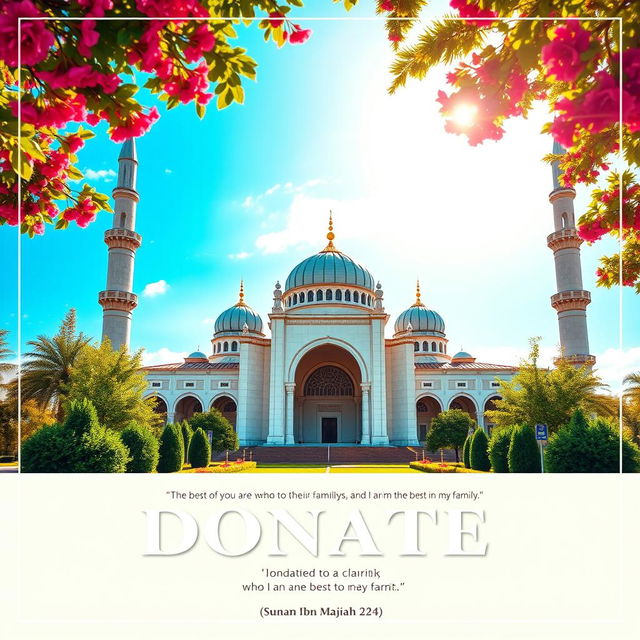 A vibrant and inspiring donation flyer for a new mosque being built