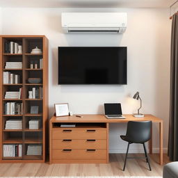 A contemporary interior featuring an IKEA Billy bookshelf paired with an Oxberg glass-panel door, allowing a display of neatly organized books and decor