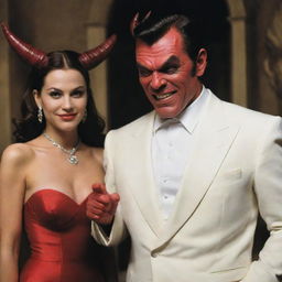 Modified scene of the wealthy individual on Earth showing the demon in the background, attempting to tempt him with a mischievous smirk.