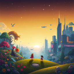 A surreal landscape depicting the concept of 'between two worlds'