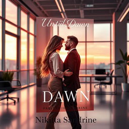 A romantic book cover design for 'Until Dawn' by Nikita Sandrine, featuring a strawberry blonde-haired girl
