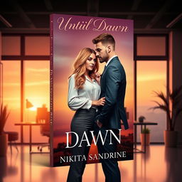 A romantic book cover design for 'Until Dawn' by Nikita Sandrine, featuring a strawberry blonde-haired girl
