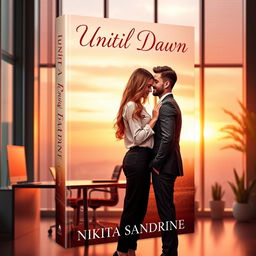 A romantic book cover design for 'Until Dawn' by Nikita Sandrine, featuring a strawberry blonde-haired girl