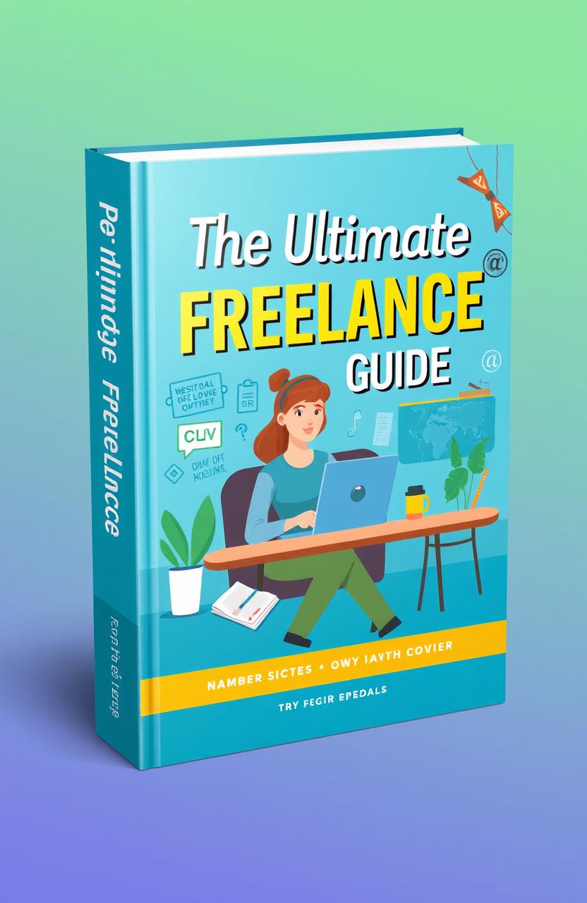 A visually appealing book cover design for 'The Ultimate Freelance Guide', featuring a modern and professional look