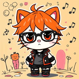 A stylized representation of an emo ginger Hello Kitty character, wearing trendy glasses