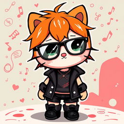 A stylized representation of an emo ginger Hello Kitty character, wearing trendy glasses