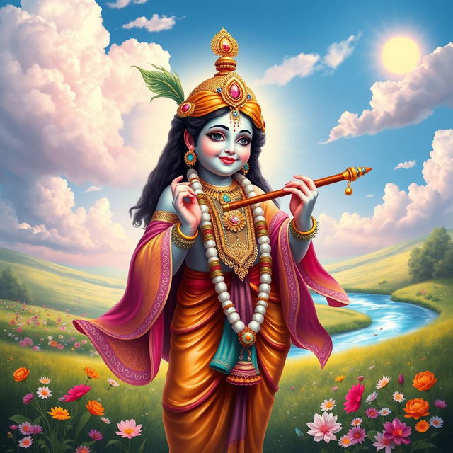 An awe-inspiring depiction of Lord Krishna, radiating divine energy