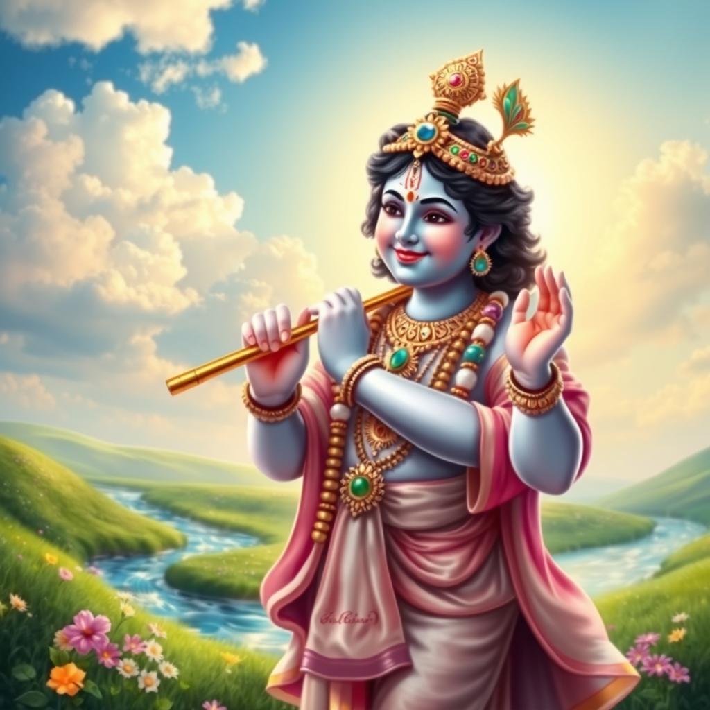 An awe-inspiring depiction of Lord Krishna, radiating divine energy