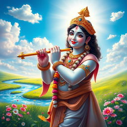 An awe-inspiring depiction of Lord Krishna, radiating divine energy