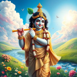 An awe-inspiring depiction of Lord Krishna, radiating divine energy