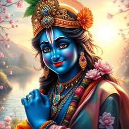 An exquisite portrayal of Lord Krishna, embodying beauty and grace