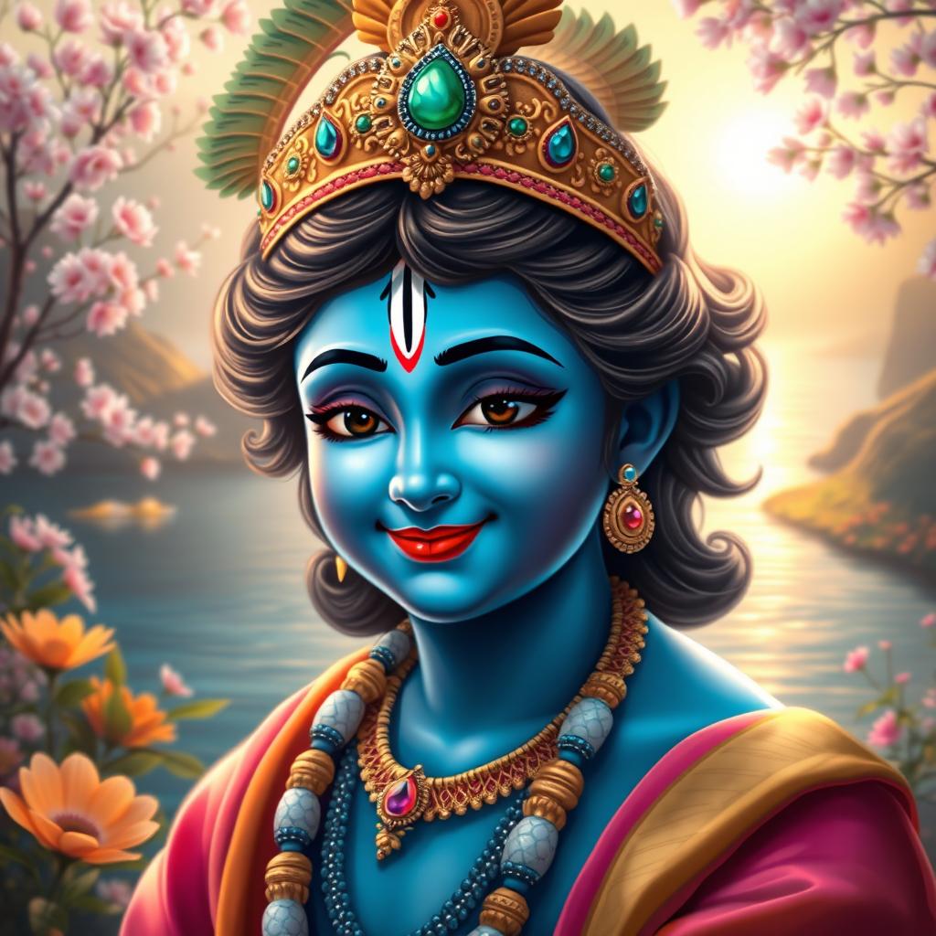 An exquisite portrayal of Lord Krishna, embodying beauty and grace