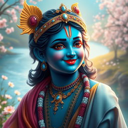An exquisite portrayal of Lord Krishna, embodying beauty and grace