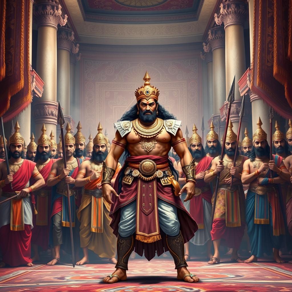 An epic scene depicting Duryodhana along with his hundred brothers, the Kauravas, from the Mahabharata