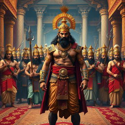 An epic scene depicting Duryodhana along with his hundred brothers, the Kauravas, from the Mahabharata