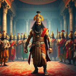 An epic scene depicting Duryodhana along with his hundred brothers, the Kauravas, from the Mahabharata