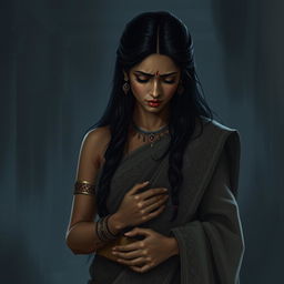 A poignant depiction of Draupadi in a moment of deep sorrow