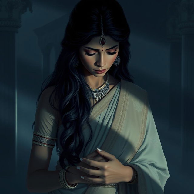 A poignant depiction of Draupadi in a moment of deep sorrow