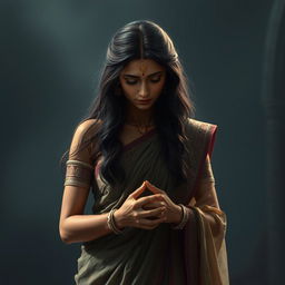 A poignant depiction of Draupadi in a moment of deep sorrow