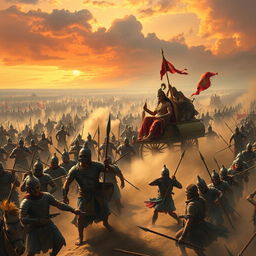 A grand and epic depiction of the Kurukshetra War, showcasing the vast battlefield filled with warriors from both the Pandava and Kaurava sides