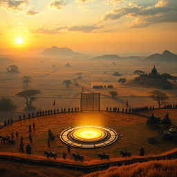A breathtaking view of the sacred battlefield of Kurukshetra, also known as Dharmakshetra, depicted at dawn