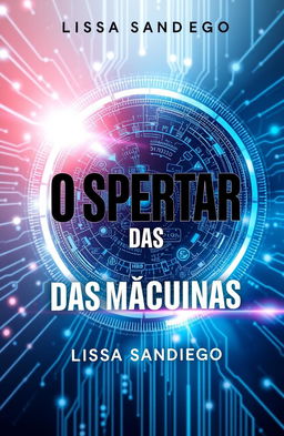 A stunning, professional and elegant book cover design for an informative book on artificial intelligence titled 'O Despertar das Máquinas' by author Lissa Sandiego