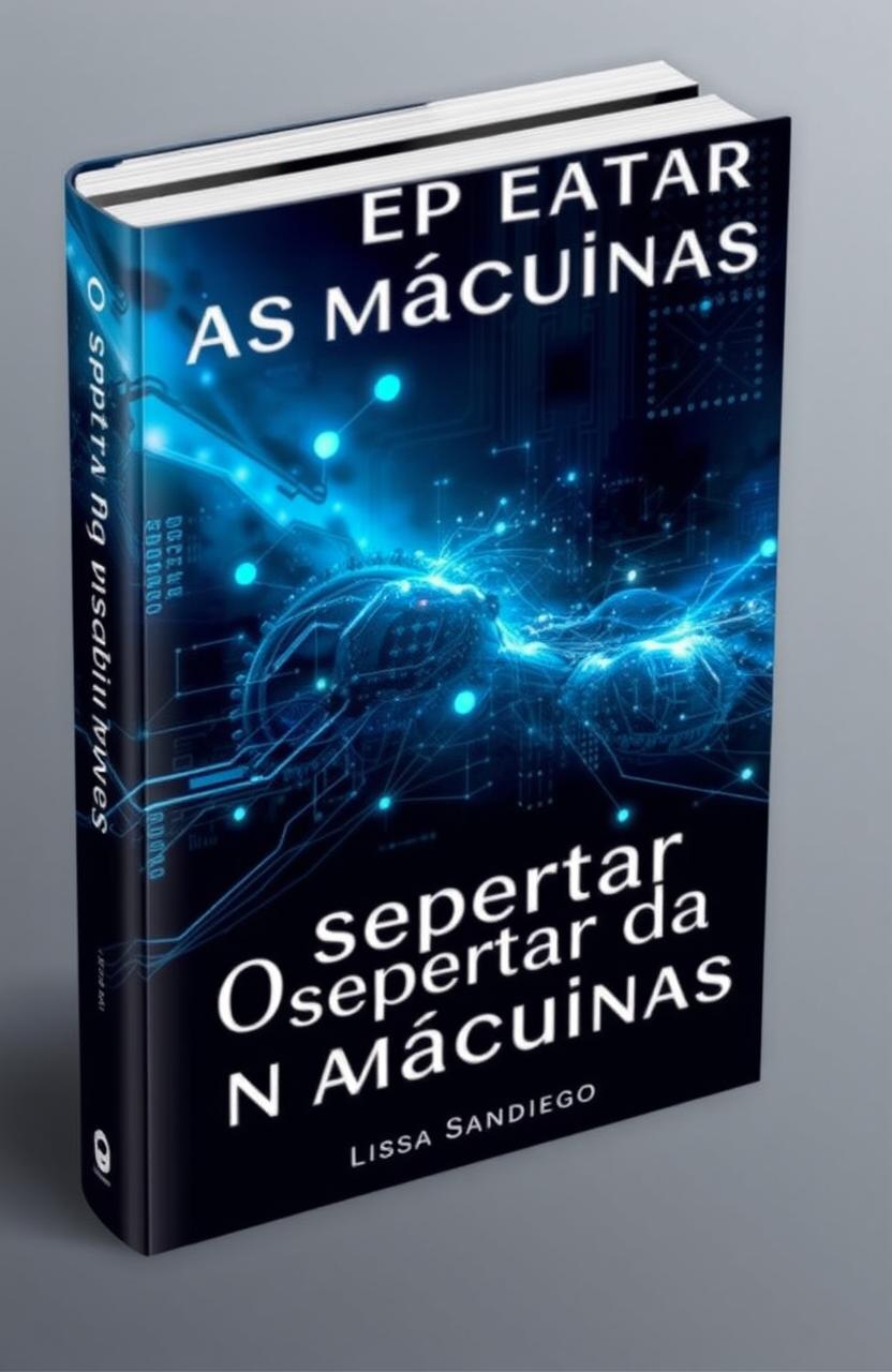 A professional and elegant book cover design for an informative book on artificial intelligence titled "O Despertar das Máquinas" by author Lissa Sandiego