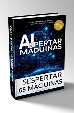 A professional and elegant book cover design for an informative book on artificial intelligence titled "O Despertar das Máquinas" by author Lissa Sandiego