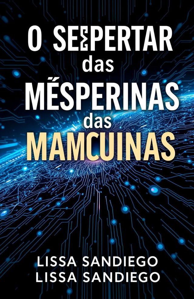 A professional and elegant book cover design for an informative book on artificial intelligence titled "O Despertar das Máquinas" by author Lissa Sandiego