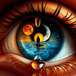 A hyper-realistic close-up of an amber eye, detailed with intricate textures and color variations