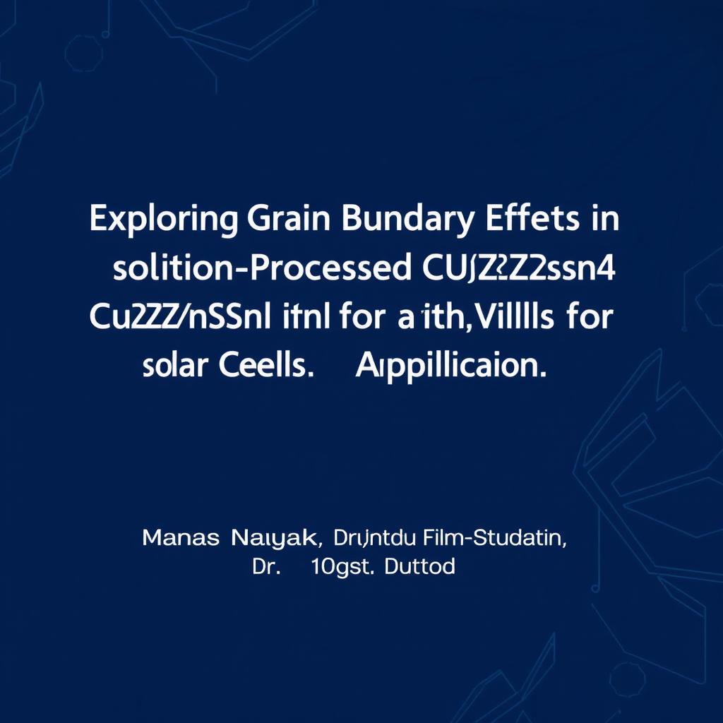 An academic e-book front page featuring the title: 'Exploring Grain Boundary Effects in Solution-Processed Cu2ZnSnS4 (CZTS) Thin Film for Solar Cells Application' in bold, modern typography