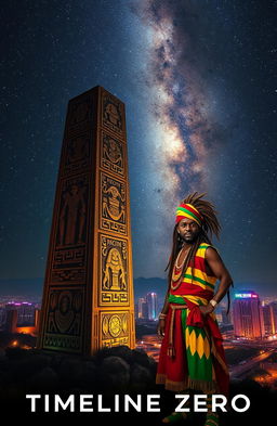 A breathtaking night scene showcasing the Milky Way galactic core glowing in the dark sky above a futuristic city