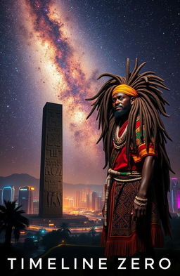 A breathtaking night scene showcasing the Milky Way galactic core glowing in the dark sky above a futuristic city