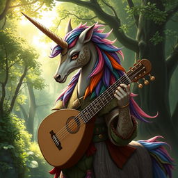 A stunning portrait of a unicorn cervan bard from the world of Humblewood