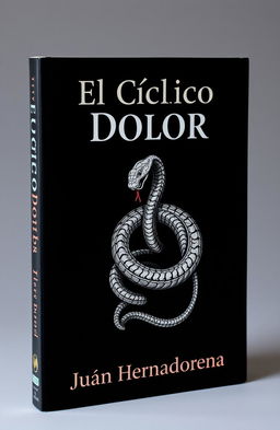 A striking book cover featuring a black background with a detailed illustration of a serpent eating its own tail, symbolizing the concept of cyclical pain