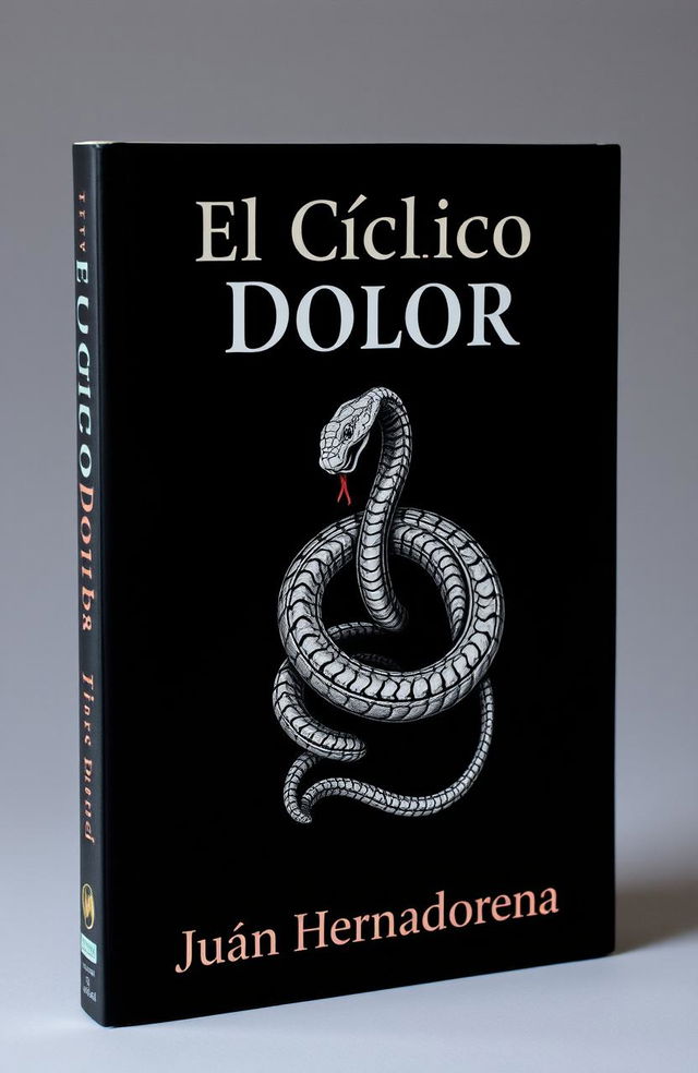 A striking book cover featuring a black background with a detailed illustration of a serpent eating its own tail, symbolizing the concept of cyclical pain