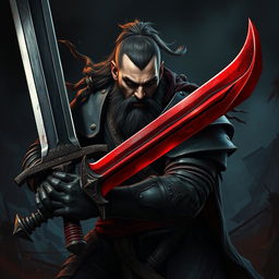 A fierce human mercenary from the 'Bloody Order', wielding a massive sword with a menacing gleam