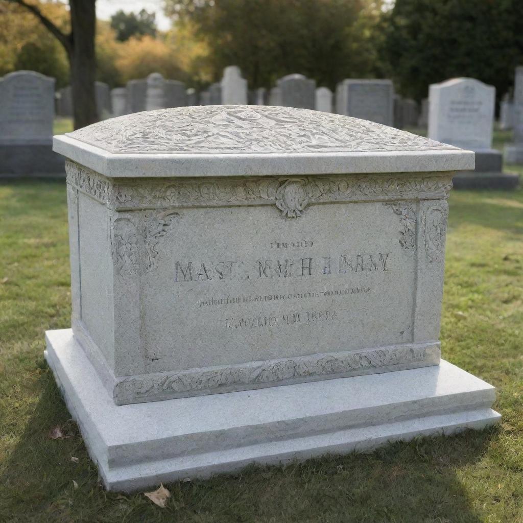 The wealthy person, now laid to rest in a luxurious, intricately carved tombstone, located in an exclusive cemetery, surrounded by grieving friends and family.