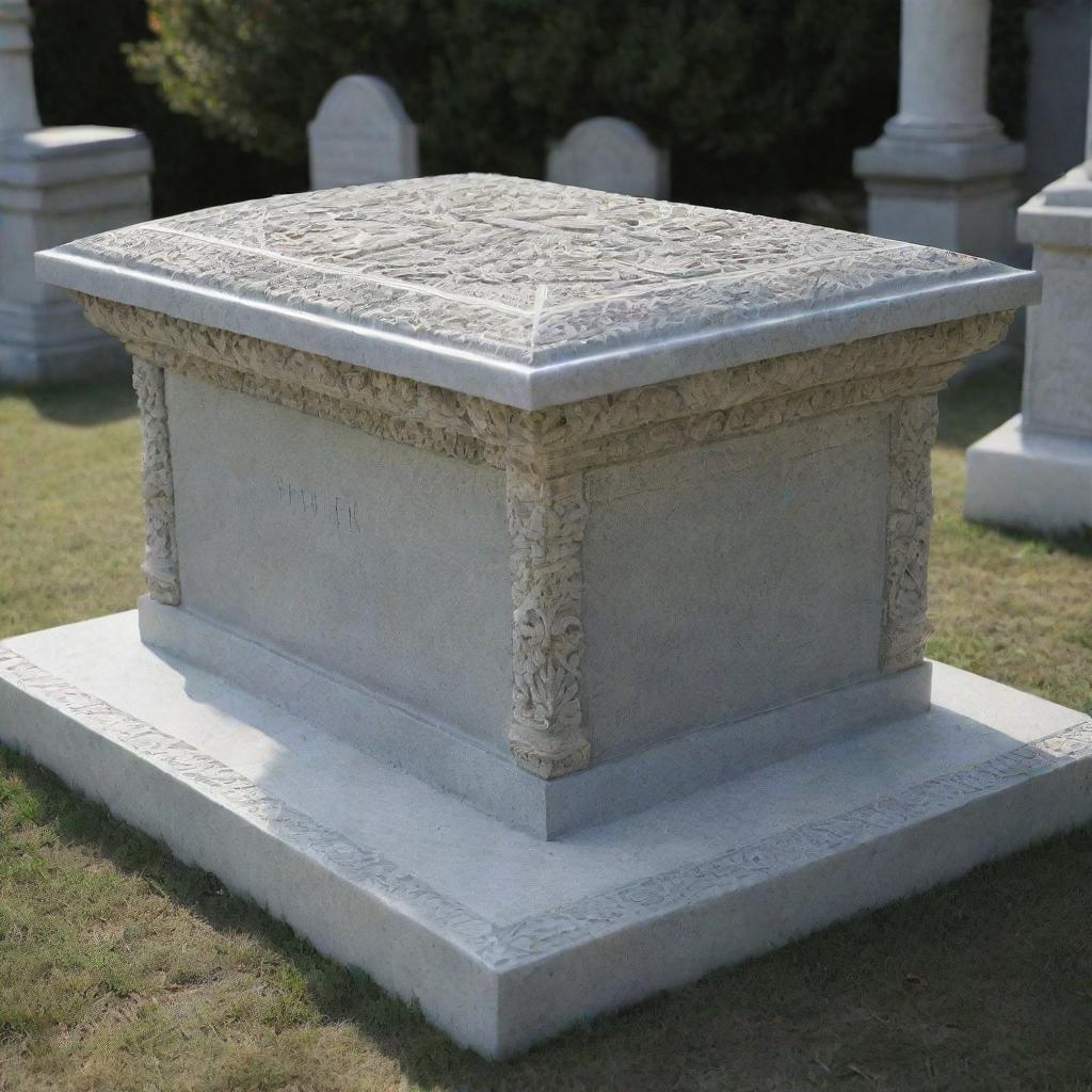 The wealthy person, now laid to rest in a luxurious, intricately carved tombstone, located in an exclusive cemetery, surrounded by grieving friends and family.