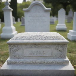 The wealthy person, now laid to rest in a luxurious, intricately carved tombstone, located in an exclusive cemetery, surrounded by grieving friends and family.