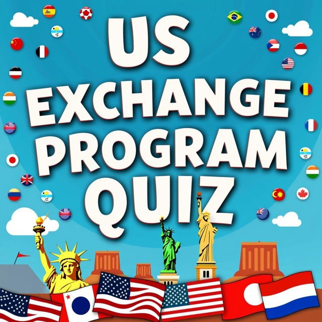 A vibrant and visually appealing poster titled "US Exchange Program Quiz"