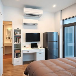 An interior layout along a 250 cm long wall featuring a white IKEA Billy bookshelf, 40 cm wide and 202 cm high, with an Oxberg glass-panel door, stylishly displaying books and decorative items