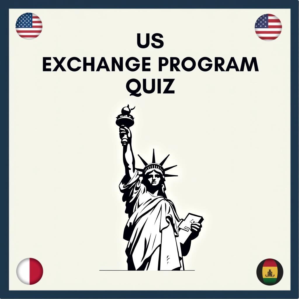 A sleek and professional poster titled "US Exchange Program Quiz"