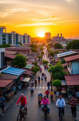A scenic view of Bayu Angga City, showcasing a vibrant skyline with modern architecture and traditional houses