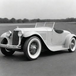 A speculative visualization of a NASCAR race car from the 1930s, predating the official establishment of NASCAR. The car might resemble a modified version of the era's sedans with sturdier suspension, reinforced bodywork, whitewall tires, and a pre-war engine roar