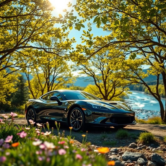 A stunning high-definition image of a car parked in a picturesque natural landscape